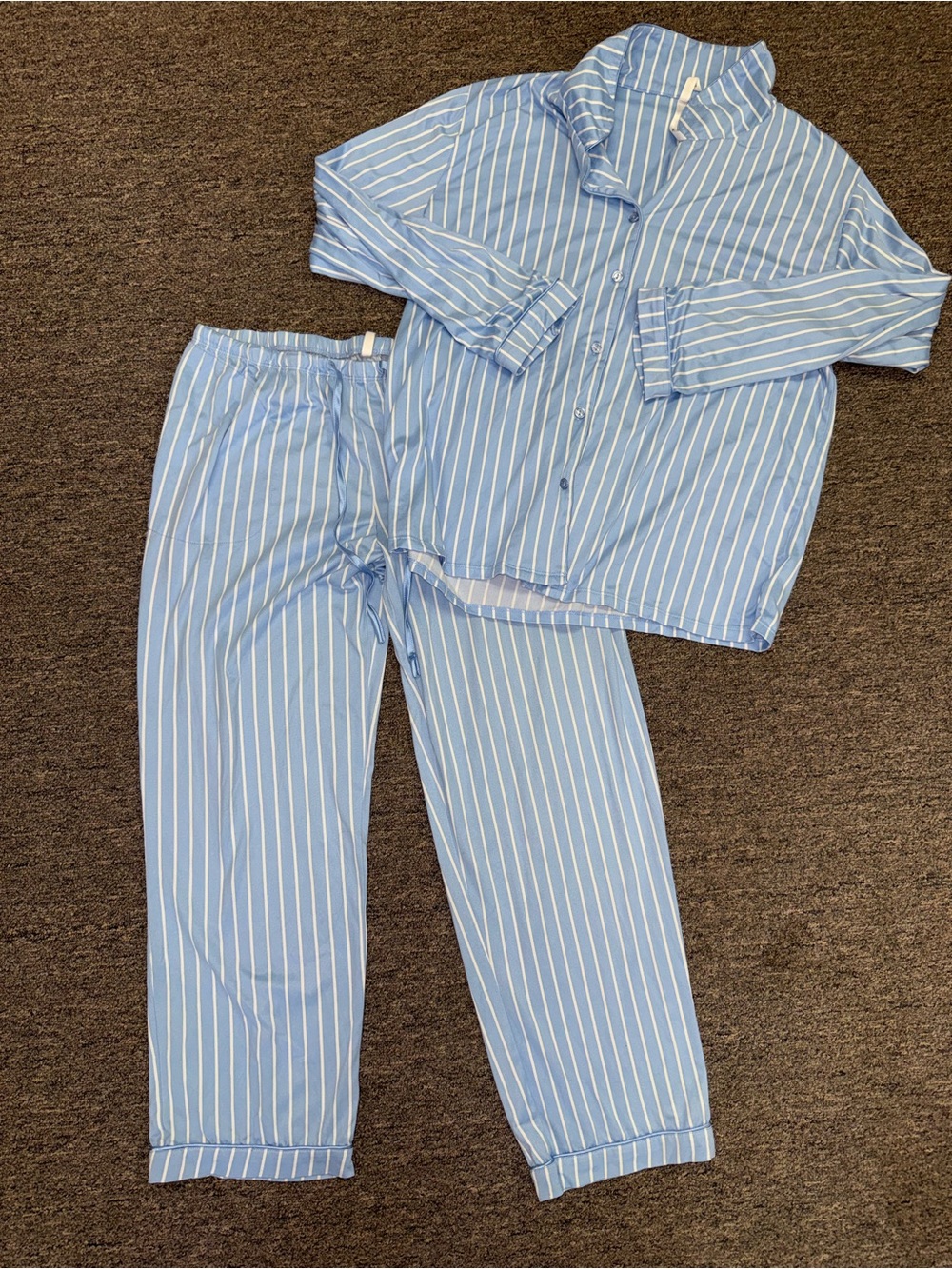 Floral Nikrooz (Medium) Blue & White Striped PJ Button Up Set - Picture 1 of 2
